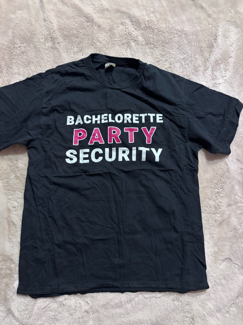 Port and Company Black Tee with Pink & White Bachelorette Print